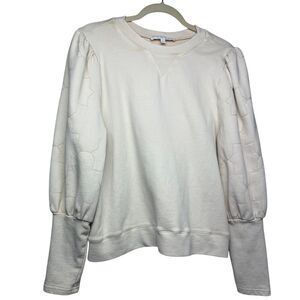 Karlie Neutral Puff Sleeve Embroidered Sweatshirt Sz. M